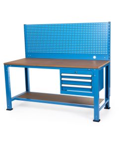 K3740 - Werktafel met 3 laden mdf werkblad én gereedschapswand - BL 3D 1700x700x1500 WB